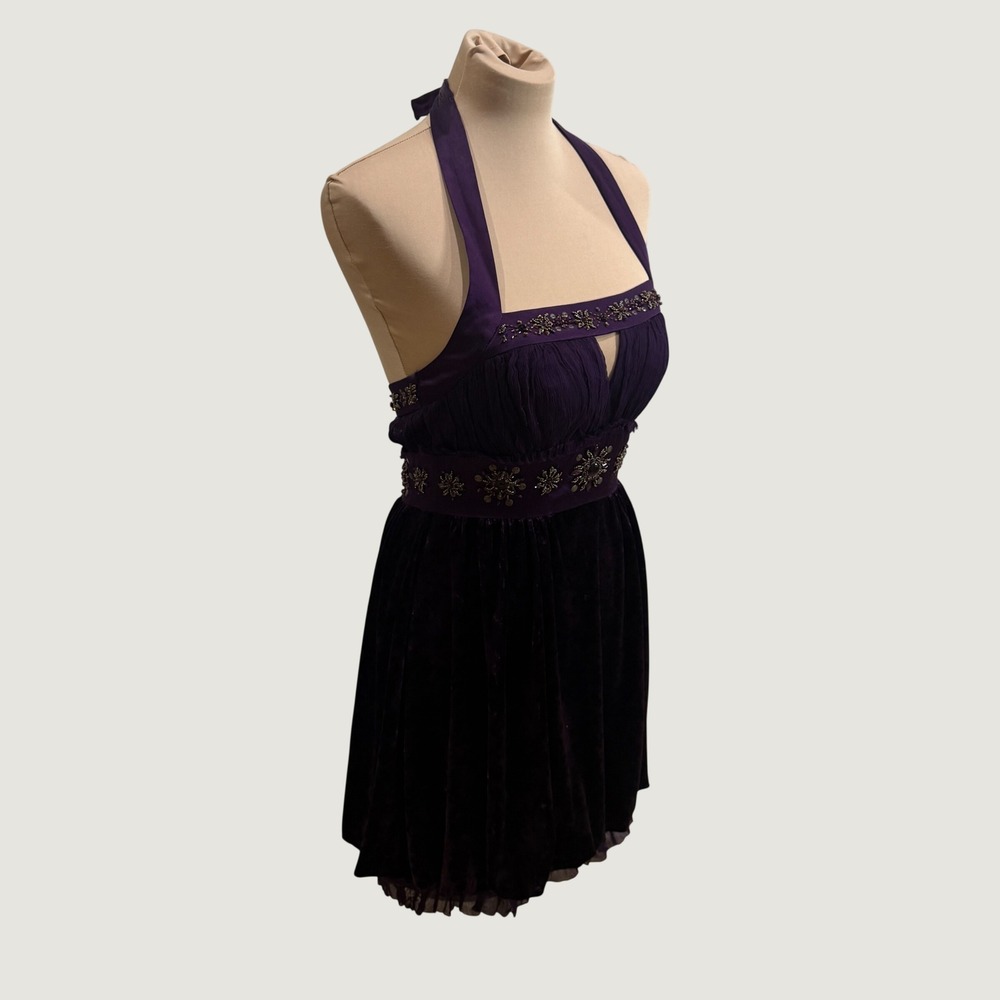 Sue Wong Nocturne Purple Velvet Silk Halter Mini Dress Beaded Y2K Whimsigoth 4 - Picture 2 of 13
